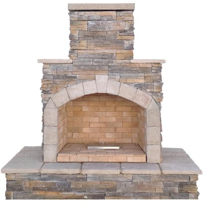 78 in. Brown Stone Veneer Propane Gas Outdoor Fireplace