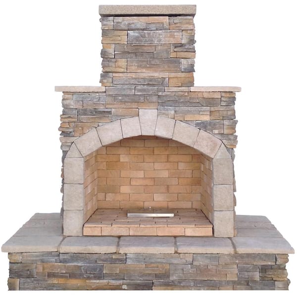 Cal Flame 78 in. Brown Stone Veneer Propane Gas Outdoor Fireplace