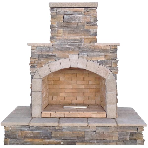 Cal Flame 78 in. Brown Stone Veneer Propane Gas Outdoor Fireplace ...