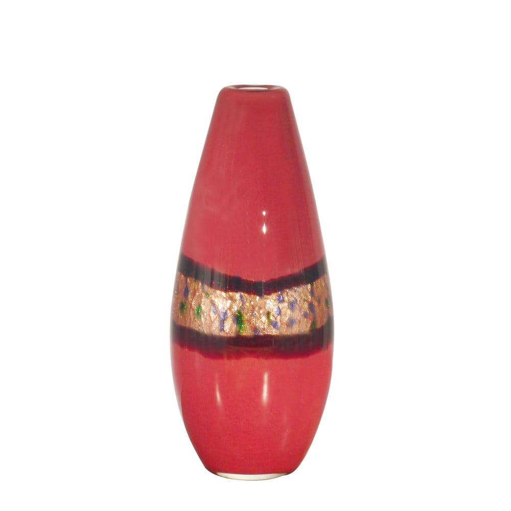 14.25 in. Rose Wine Hand Blown Art Glass Vase PG60109 The Home Depot