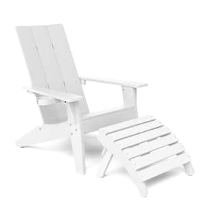 Oversize Modern White Plastic Outdoor Patio Adirondack Chair with Folding Ottoman
