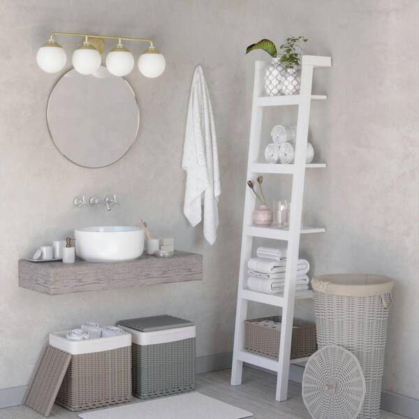 Hunter - Hepburn 30 in. 4 Light Modern Gold Brass Vanity Light with Frosted Glass Bathroom Light