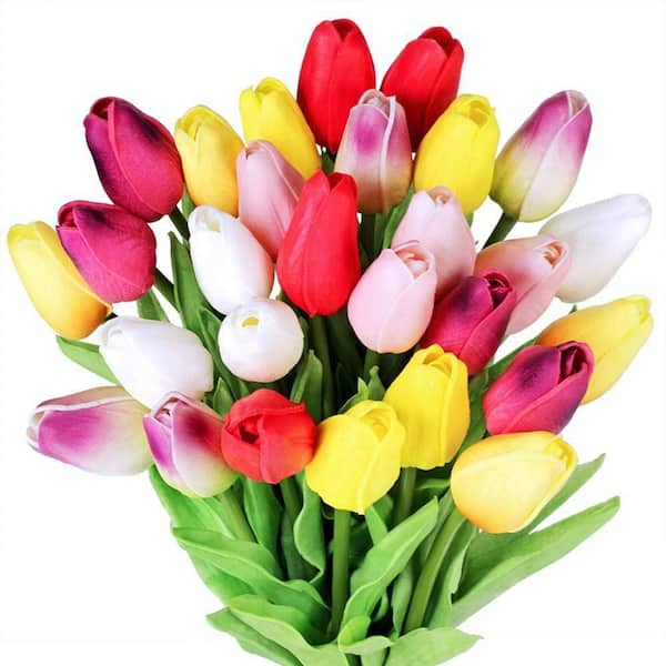 14 in. Multi-Colored Indoor/Outdoor Artificial Tulips