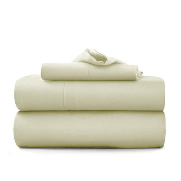 LDC LUX DECOR COLLECTION 3-Piece Beige Solid Color Microfiber and Bamboo Blend Twin XL Sheet Set
