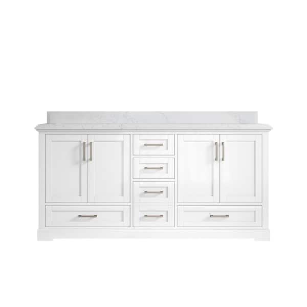 Willow Collections Boston 72 in. W x 22 in. D x 36 in. H Double Sink Bath Vanity in White with 1.5" Empira Quartz Top