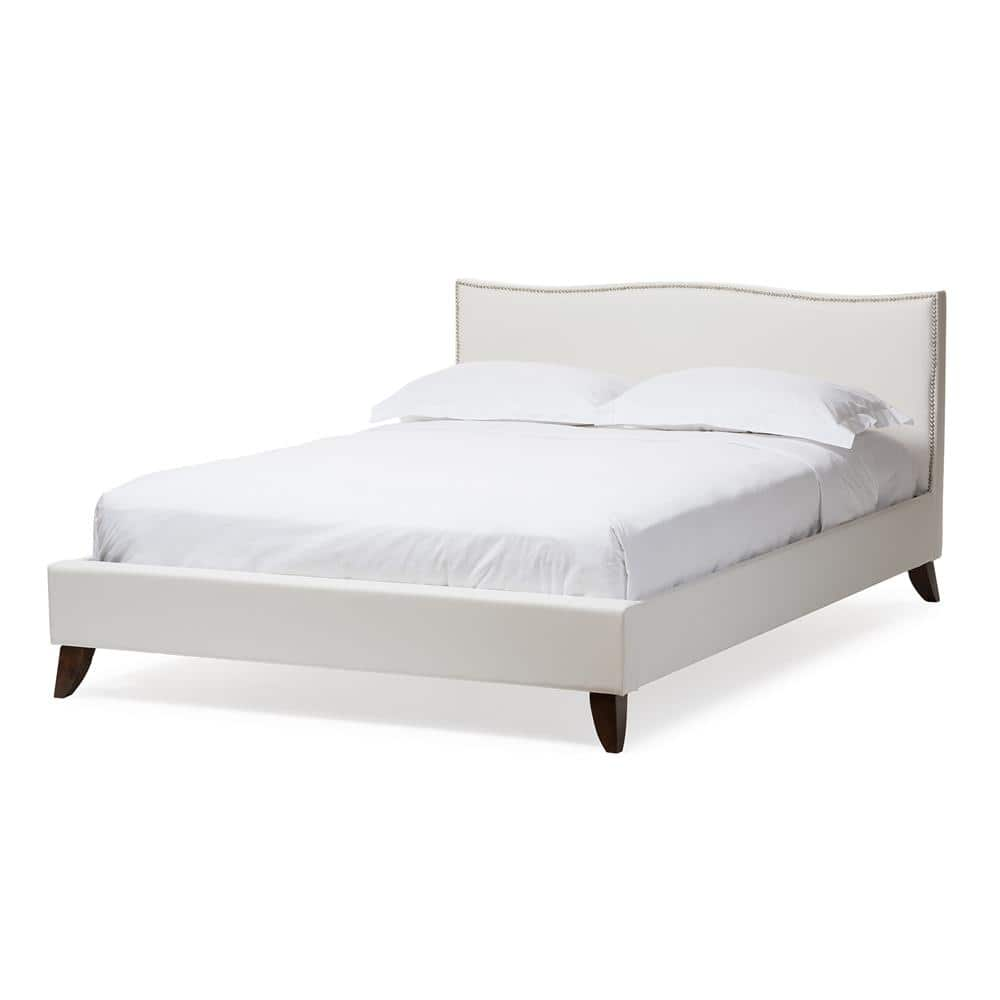 Battersby Transitional White Faux Leather Upholstered Queen Size Bed -  Baxton Studio, 28862-5008-HD