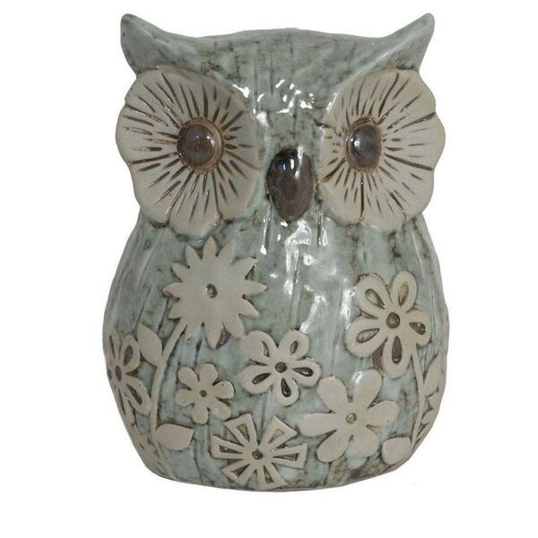 Unbranded Ceramic Large Owl Decorative Figurine in Aqua and Tan