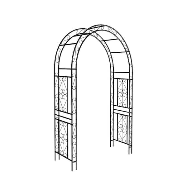 90.5 in. x 59 in. Iron Garden Arbor Trellis in Black