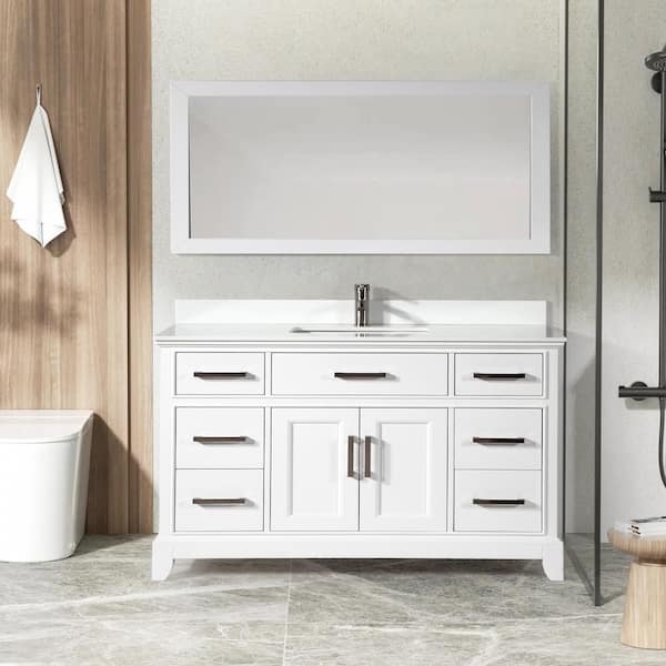 Vanity Art 12 Narrow Bathroom Side Storage Cabinet with Engineered Marble Top - Blue