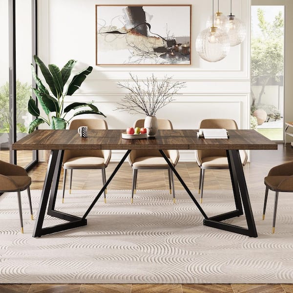 BYBLIGHT Roesler Brown&Black Wood Dining Table, 70.86 in. 4-Legs Long Rectangle Dining Table for Kitchen Dining Room, Seats 6-8