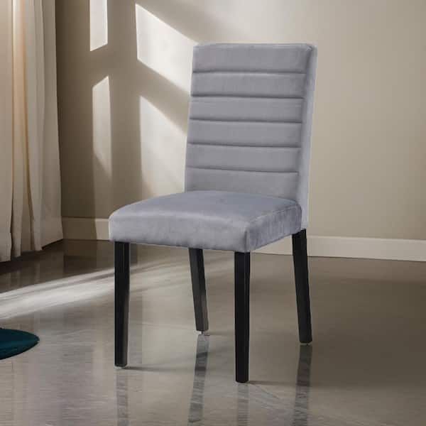 Benjara Fabric Color: Gray Velvet Tufted Back Dining Chair (Set of 2)