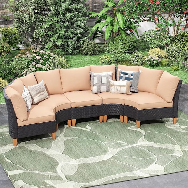 Outdoor 5-Piece Patio Furniture Set with Chairs Armless Sofa in Stain-Resistant Fabric with Beige Cushions