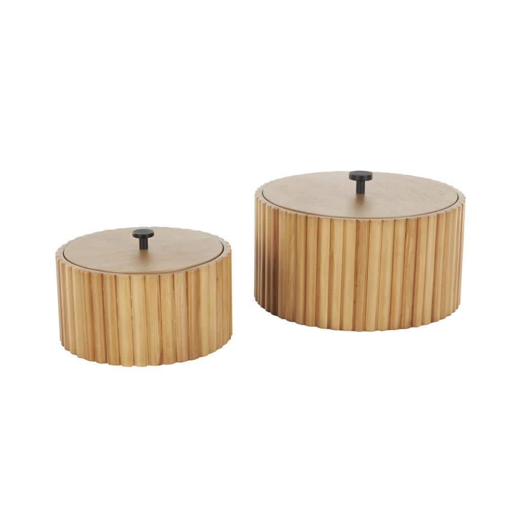 Handmade Round Light Brown MDF Decorative Box Set