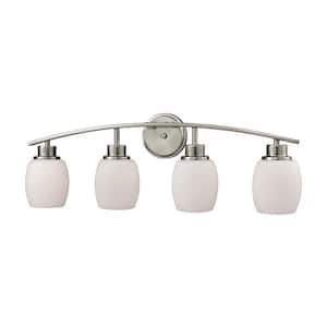 Casual Mission 4-Light Brushed Nickel with White Lined Glass Bath Light