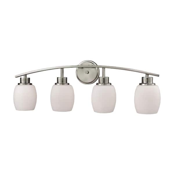 Thomas Lighting Casual Mission 4-Light Brushed Nickel with White Lined Glass Bath Light