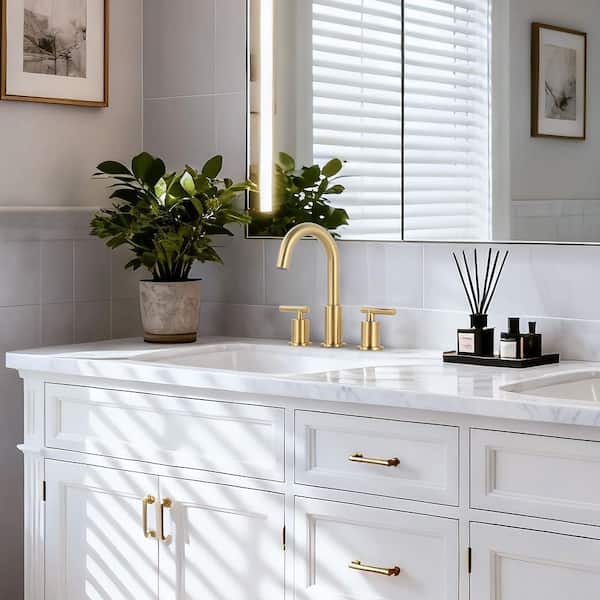 8 in. Widespread Double Handle Bathroom Faucet 3-Holes Modern Bathroom Sink Faucet in Brushed Gold