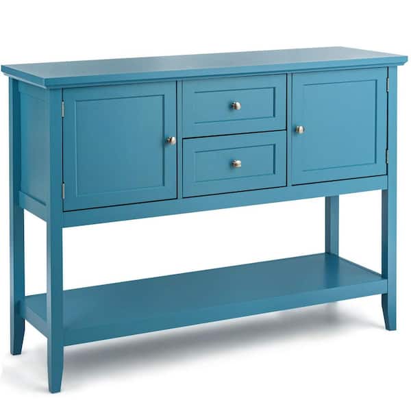 Costway Blue Sideboard Buffet Table Wooden Console Table with Drawers and Cabinets