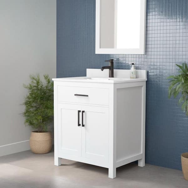 Beckett 30 in. W x 22 in. D x 35 in. H Single Sink Bathroom Vanity in White with White Cultured Marble Top
