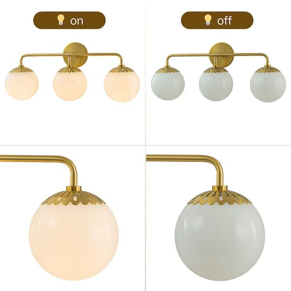 HUOKU Ceder 23.6 in. W 3-Light Aged Brass Bathroom Vanity Light