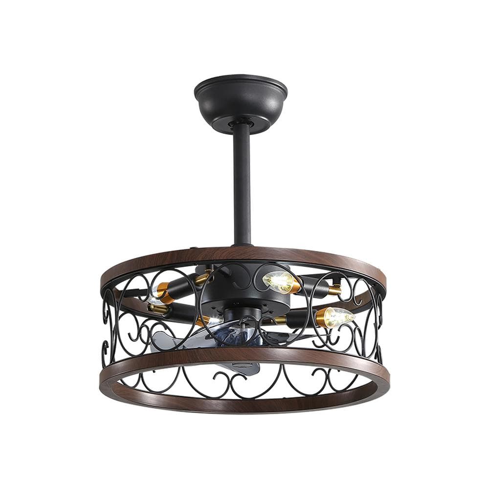 18 in. Indoor/Outdoor Round Retro Dark Brown Metal Frame Ceiling Fan with R