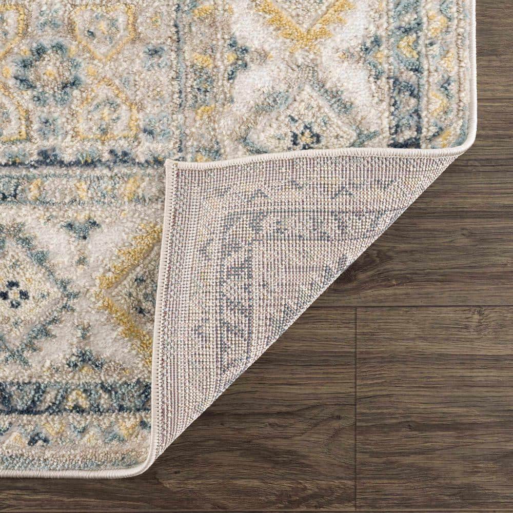 Brend Blue and Beige Medallion Polypropylene Area Rug