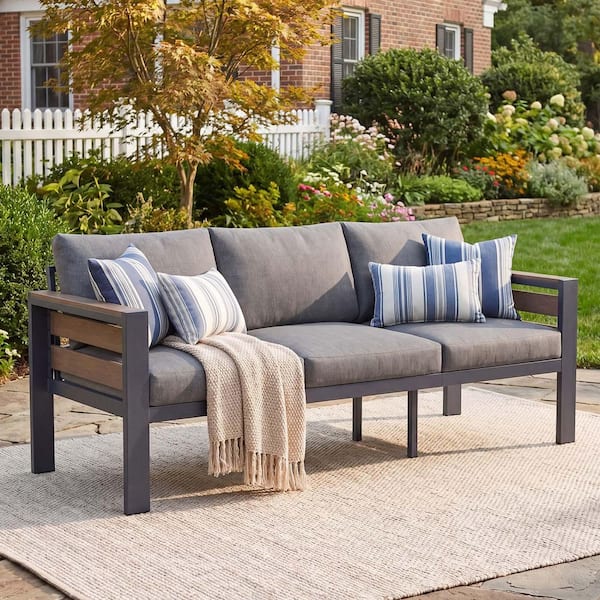 ABORON 3-Seat Metal Sofa for Patio Conversation Set Aluminum Patio Furniture Set 1-Piece Outdoor Sofa Couch for Porch, Gray I1502560-LC-BHD02 - The Home Depot