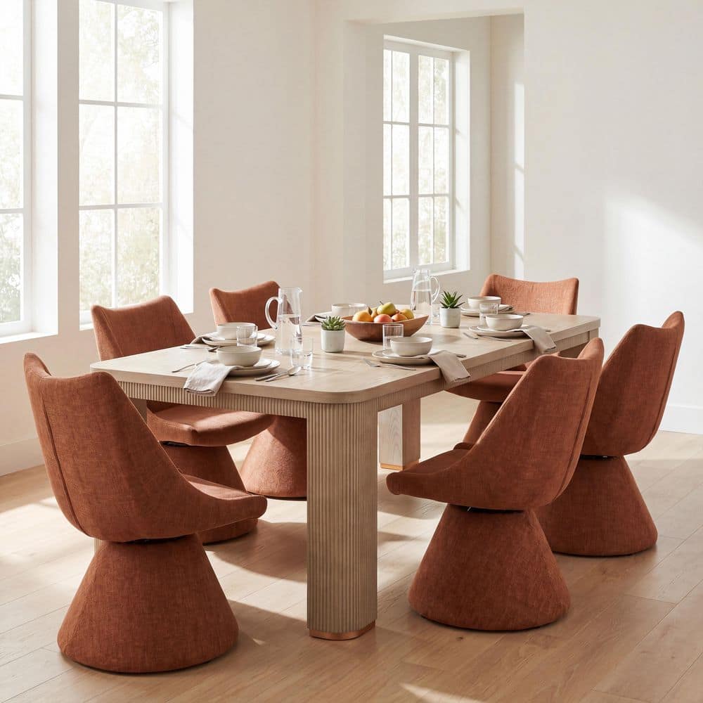 Wolf 7-Piece Wood Top Dining Set with Brown Fabric Upholstered Dining Chairs, Light Ash Dining Table, Seats 6