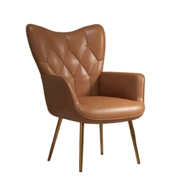 Bestier Yellow Leather Arm Chair with Soft Filling Accent Chair with Wing Back