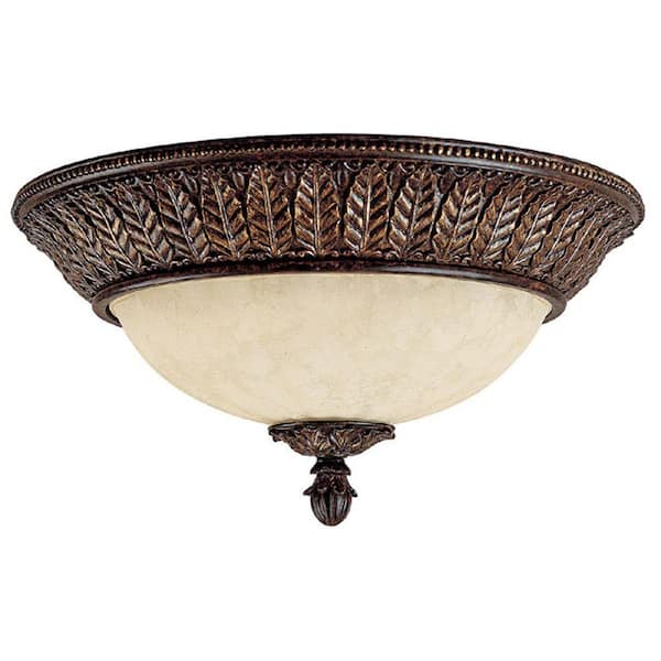 Filament Design Johnson Collection 3-Light Chesterfield Brown Flush Mount with Rust Scavo Glass-DISCONTINUED