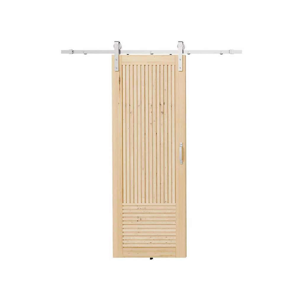 30 in. x 84 in. Natural Pine Fluted, Vertical & Horizontal Slat Wood Brushed Nickel Sliding Barn Door with Hardware Kit price history on PriceWatchPro