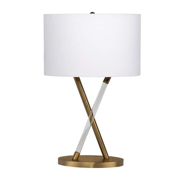 CRAFTMADE Table Lamp 25 in. Natural Brass Finish Contemporary Standard Bulb Geometric Table Lamp for home with White Fabric Shade