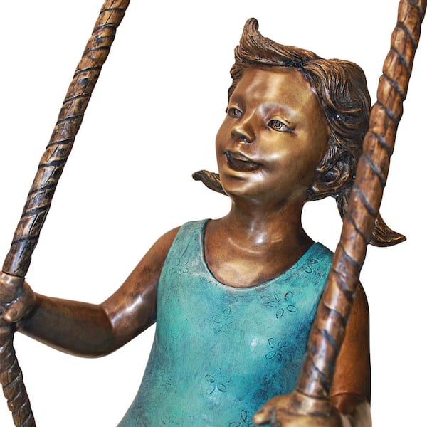 Design Toscano 66 In H Swinging Children Solid Cast Bronze Garden Statue Pn7538 The Home Depot