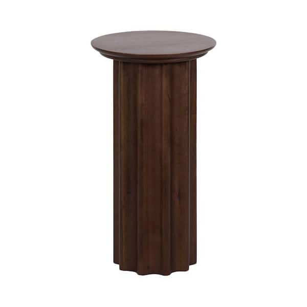 Gierson 12 in. Dark Brown Round Solid Wood End Table