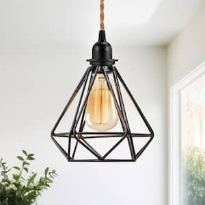 1-Light 60-Watt Vintage Mini Pendant Light with No Glass Shade and Black Socket