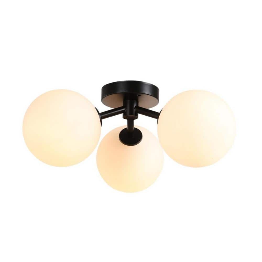 Lumidra 15.7 in. 3-Light Black Scifi Flush Mount with Shaded Glass Orbs