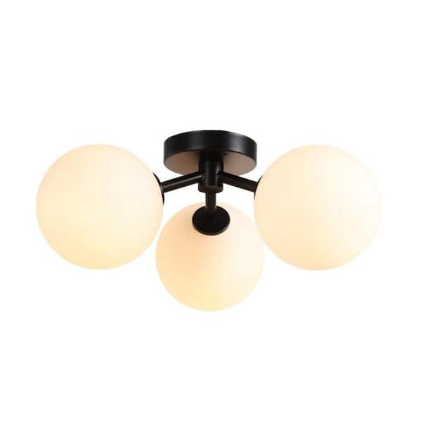 Unbranded Lumidra 15.7 in. 3-Light Black Scifi Flush Mount with Shaded Glass Orbs