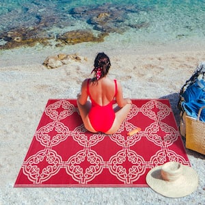 Marrakech Red White 4 ft. x 6 ft. Reversible Recycled Plastic Indoor/Outdoor Area Rug-Floor Mat