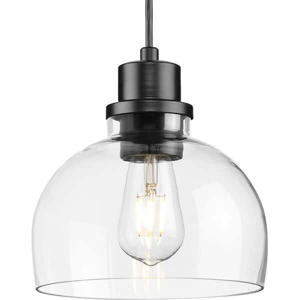 Progress Lighting Garris Collection 1-Light Globe Matte Black Clear Glass Transitional Mini-Pendant