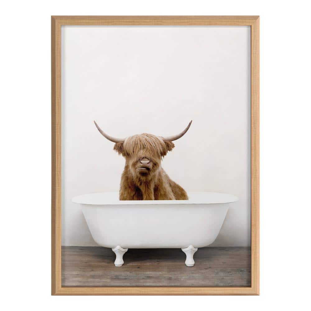 Highland Cow in Tub Framed Glass Wall Art, 18" x 24"