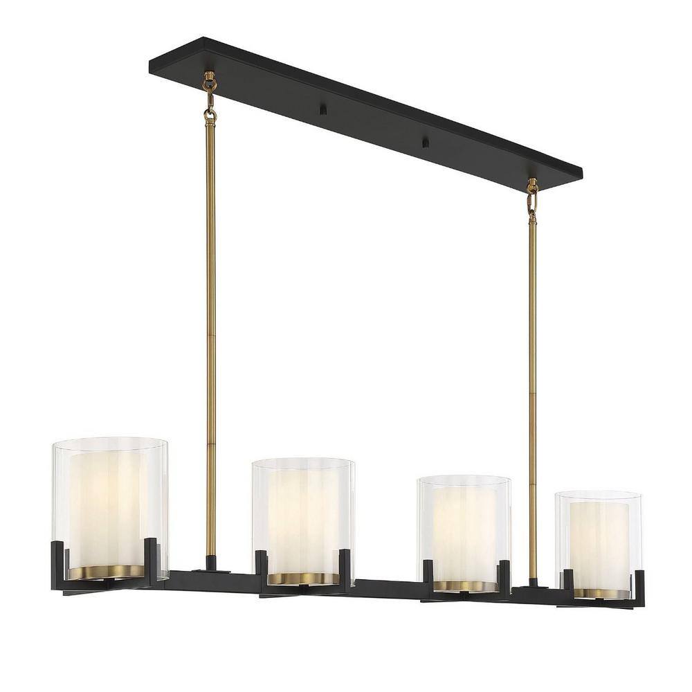 Eaton Contemporary Matte Black Linear Chandelier with Warm Brass Accents