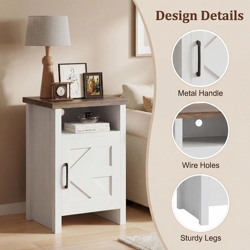 Farmhouse Modern Nightstand with Shelf and Barn Door, for Bedroom, Oak - thumbnail 7