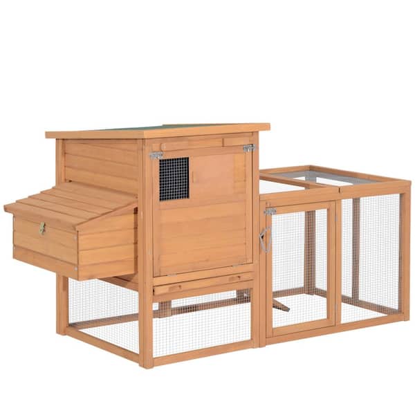 PawHut 75 in. Wooden 0.0004-Acre In-Ground Chicken Coop, Poultry Fencing with Outdoor Run Removable Tray and Nesting Box