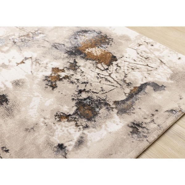 Veridian Collections 5 ft. x 8 ft. Taupe Botanical, Distressed, Organic Indoor Area Rug