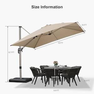 10 ft. Square Outdoor Patio Cantilever Umbrella Light Champagne Aluminum Offset 360° Rotation Umbrella in Beige