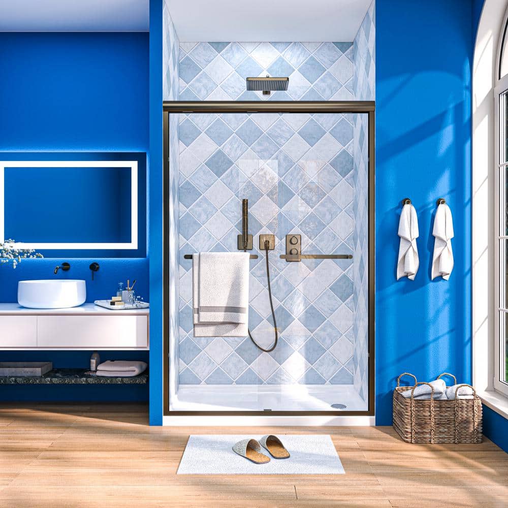 Oil Rubbed Bronze Double Sliding Framed Shower Door with Clear Glass Panels