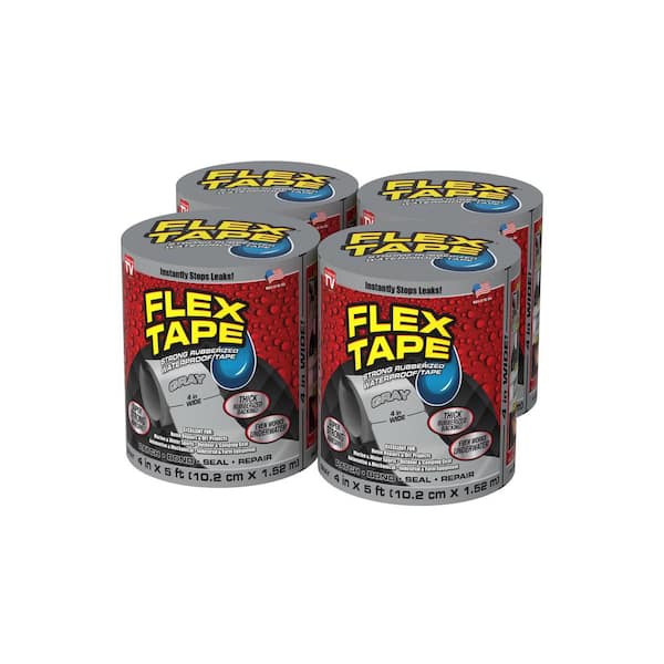 FLEX SEAL FAMILY OF PRODUCTS Flex Tape Gray 4 in. x 5 ft. Strong Rubberized Waterproof Tape (4-Pack)
