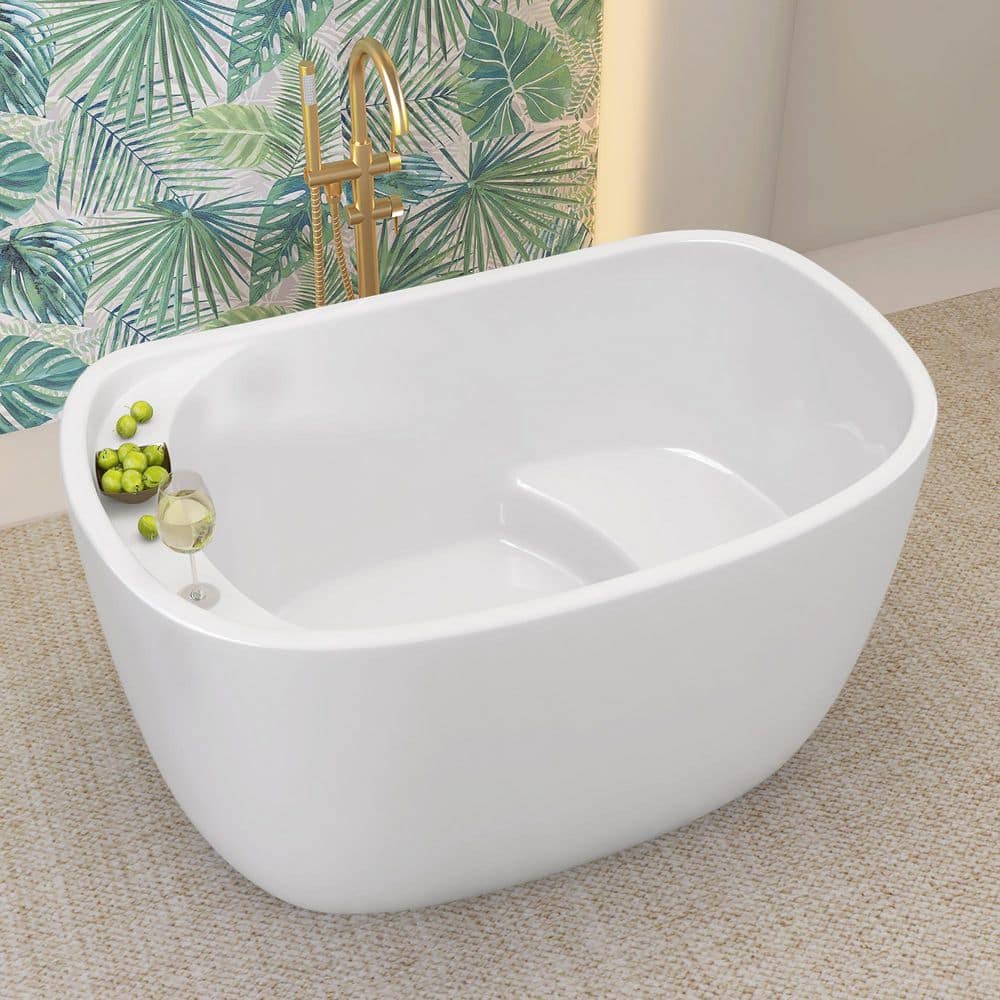 47 in. x 31.5 in. Japanese Acrylic Freestanding Soaking Bathtub in White with Side Chrome Drain and Interior Seat price history on PriceWatchPro