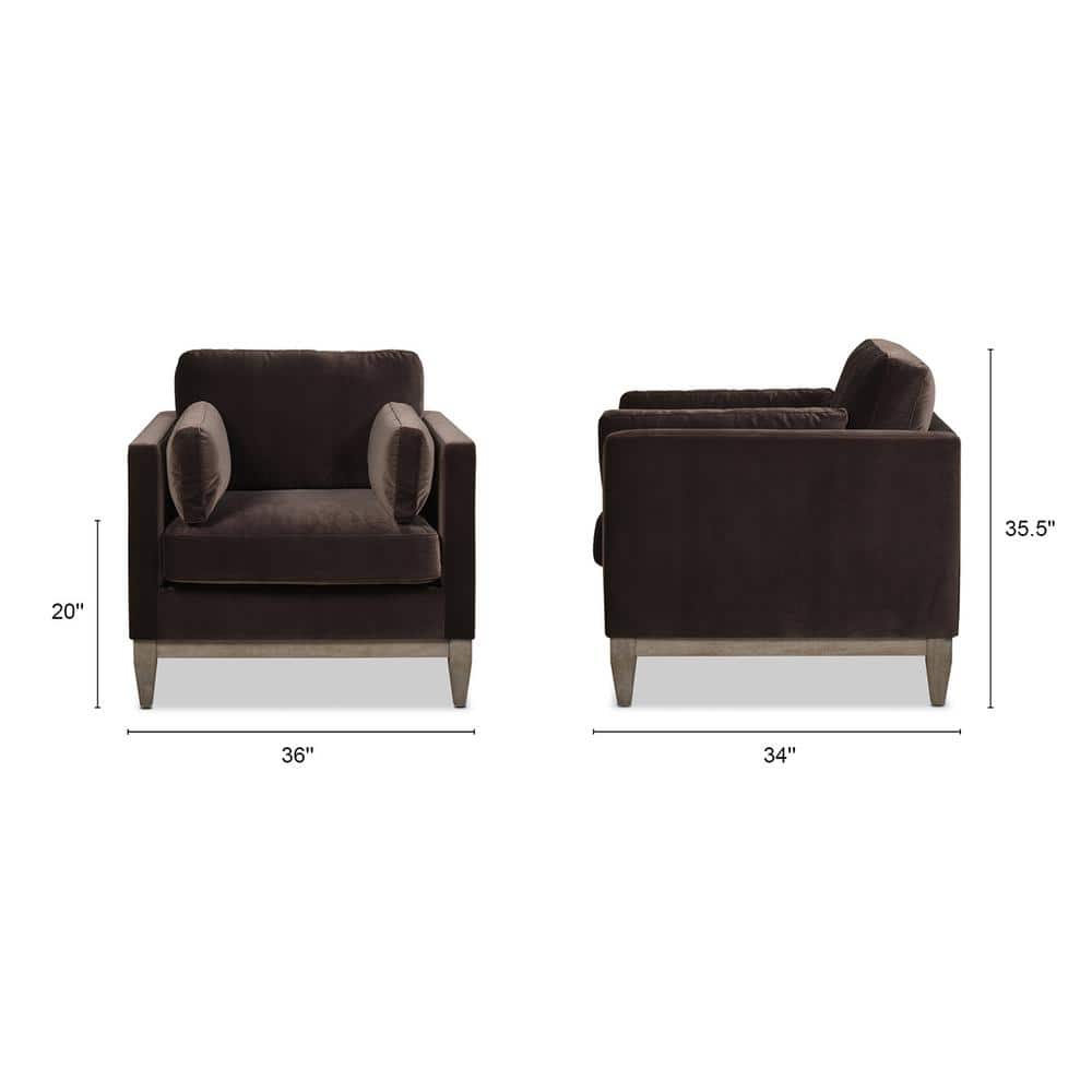 Knox Deep Brown Velvet and Wood Armchair 36"