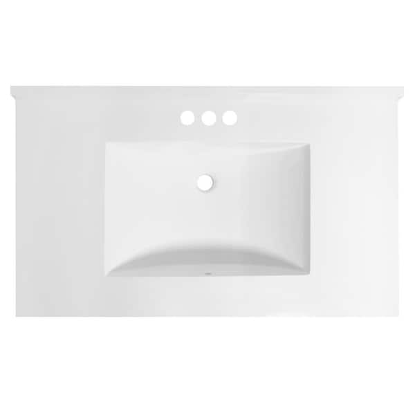 37 in. W x 22 in. D Cultured Marble Vanity Top in White with Solid White Bowl