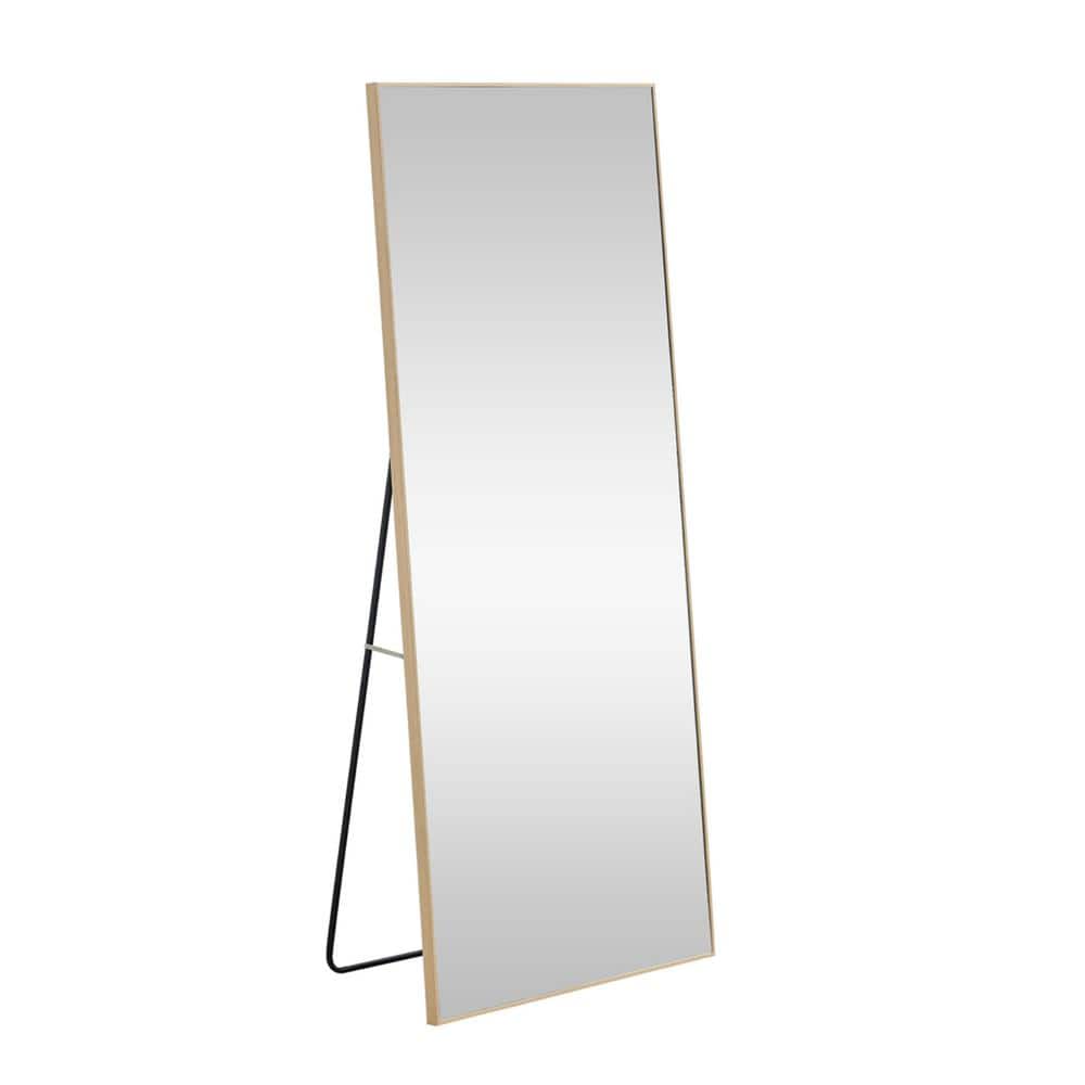 Beige 31.4 in. W x 71 in. H Rectangle Wood Full Length Mirror, Simple High-